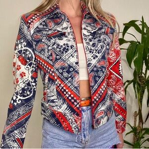 St. John Sport Bandana Print Zip Jacket — Made in USA